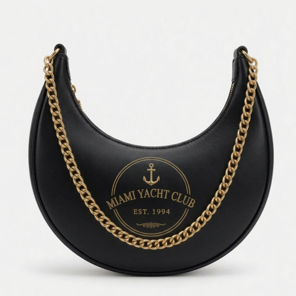 Miami Yacht Club Silver Crescent Hobo Bag – Black