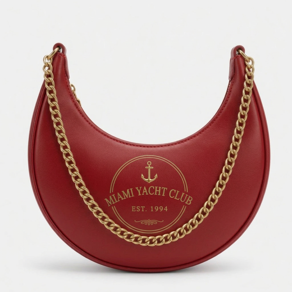 Miami Yacht Club Silver Crescent Hobo Bag – Red