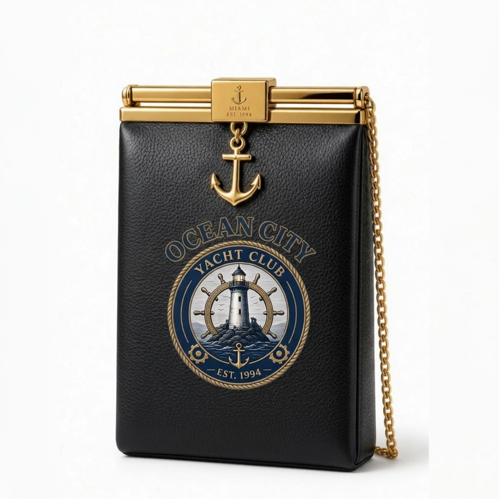 Ocean City Yacht Club Gold Clutch Bag – Black