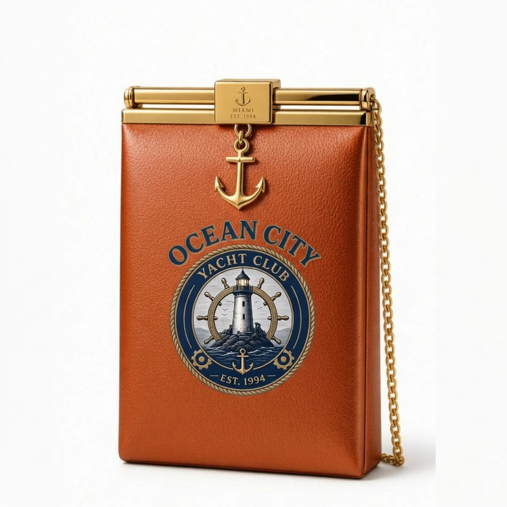 Ocean City Yacht Club Gold Clutch Bag – Burnt Orange