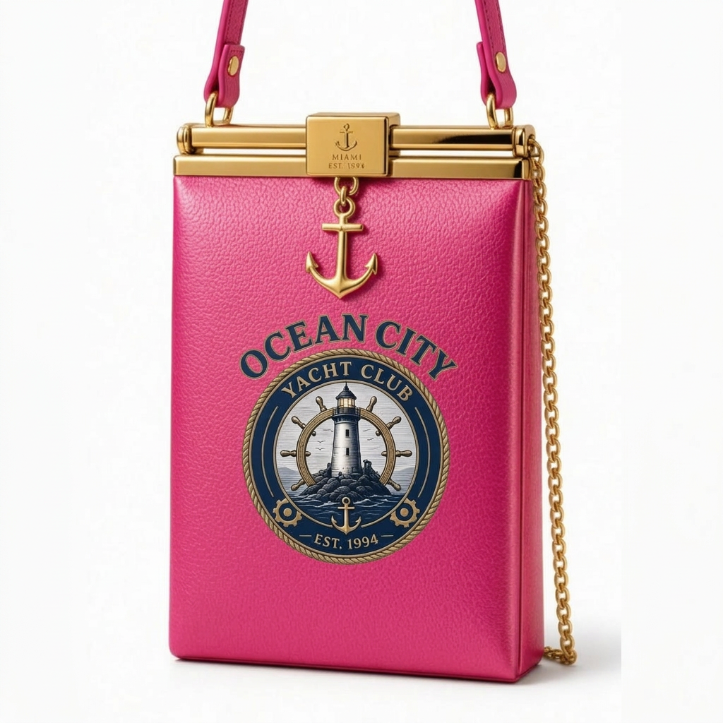 Ocean City Yacht Club Gold Clutch Bag – Pink