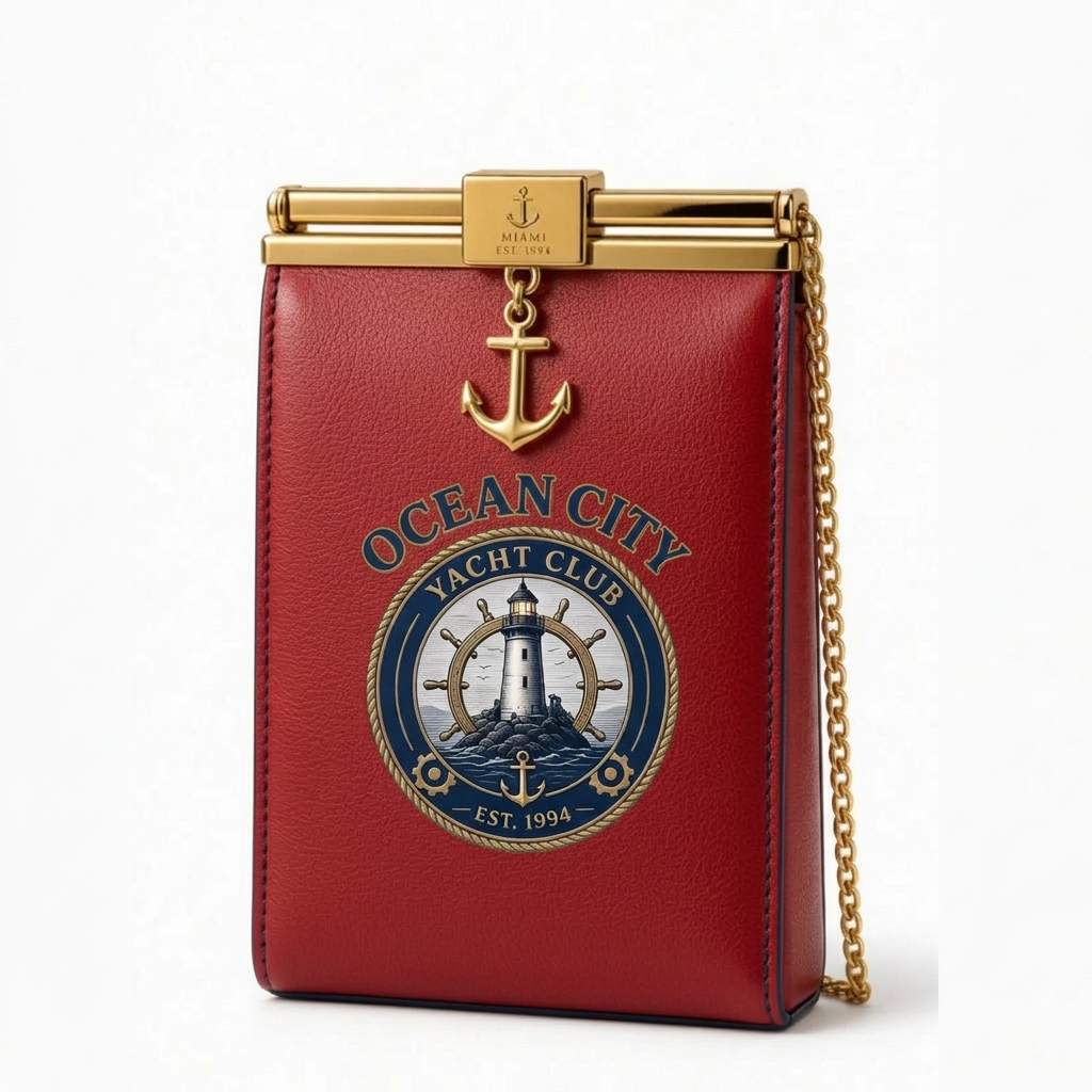 Ocean City Yacht Club Gold Clutch Bag – Red