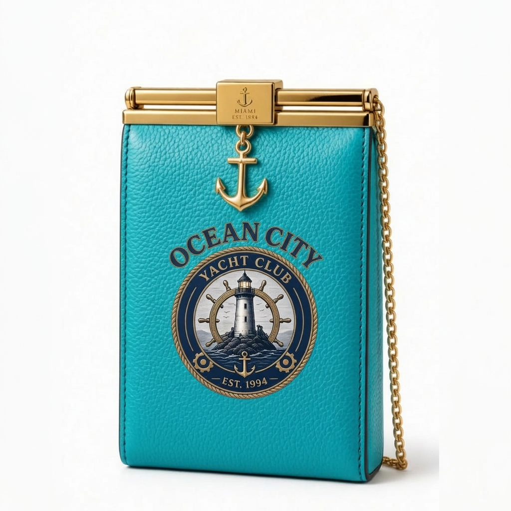 Ocean City Yacht Club Gold Clutch Bag – Turquoise