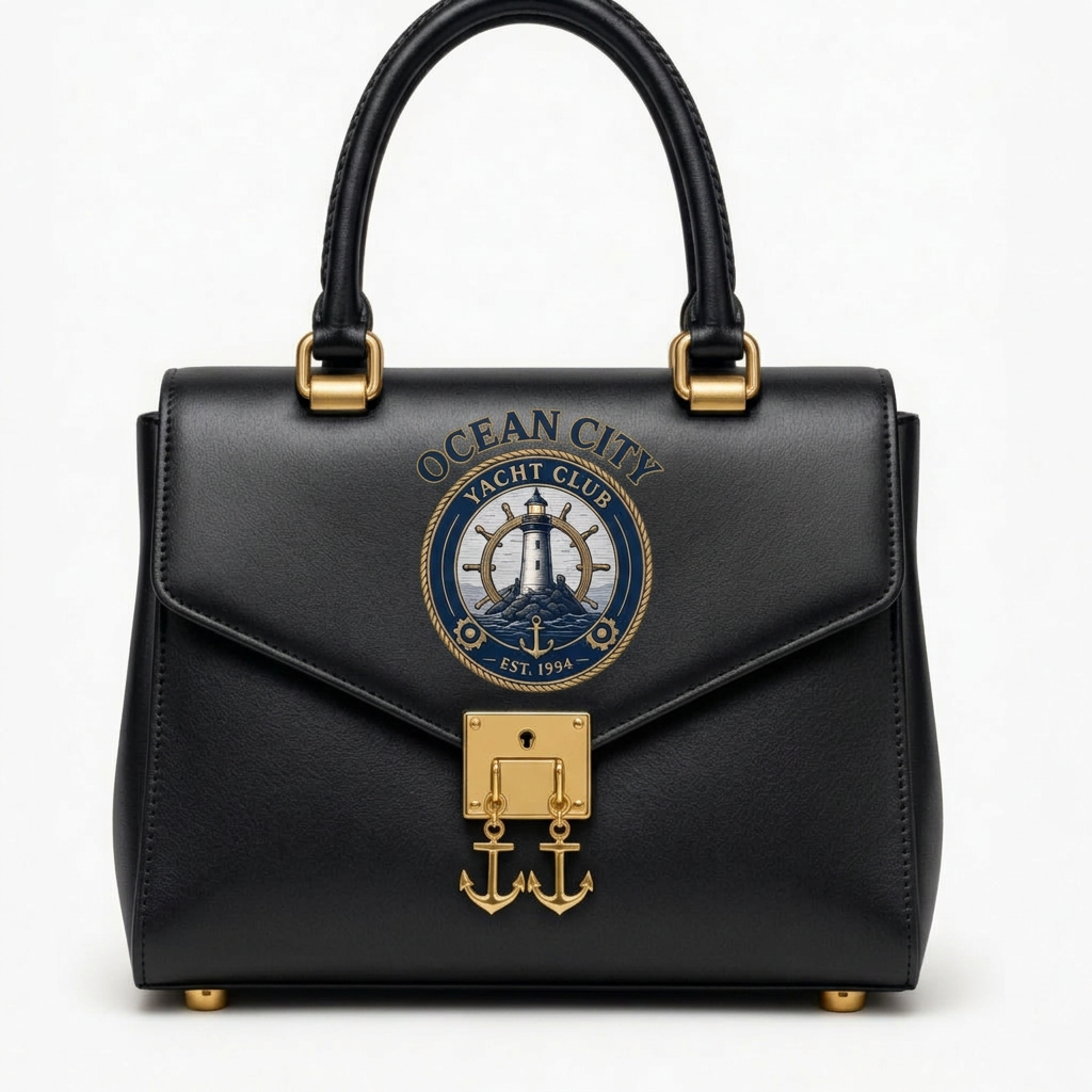 Ocean City Yacht Club Gold Handbag – Black