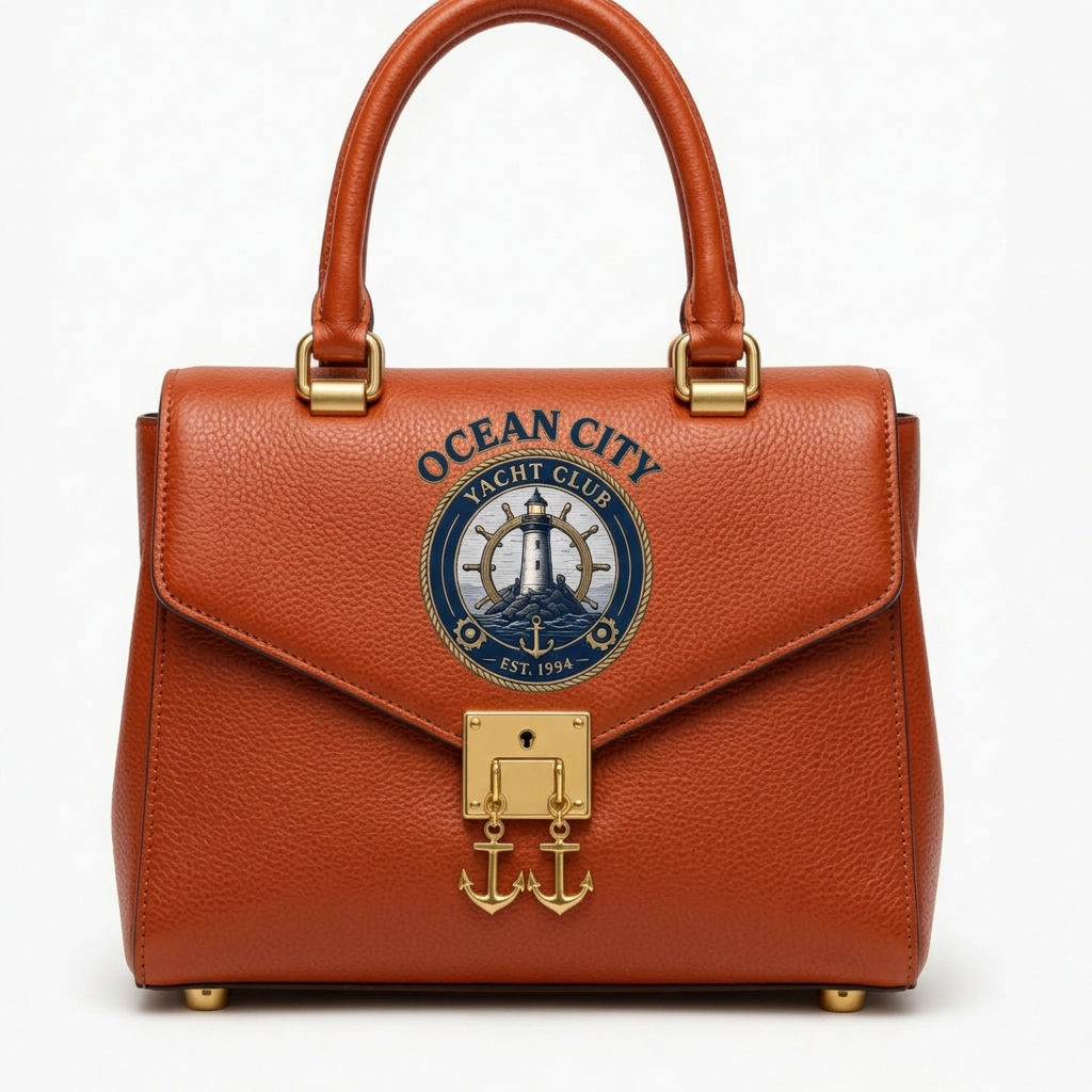 Ocean City Yacht Club Gold Handbag – Burnt Orange