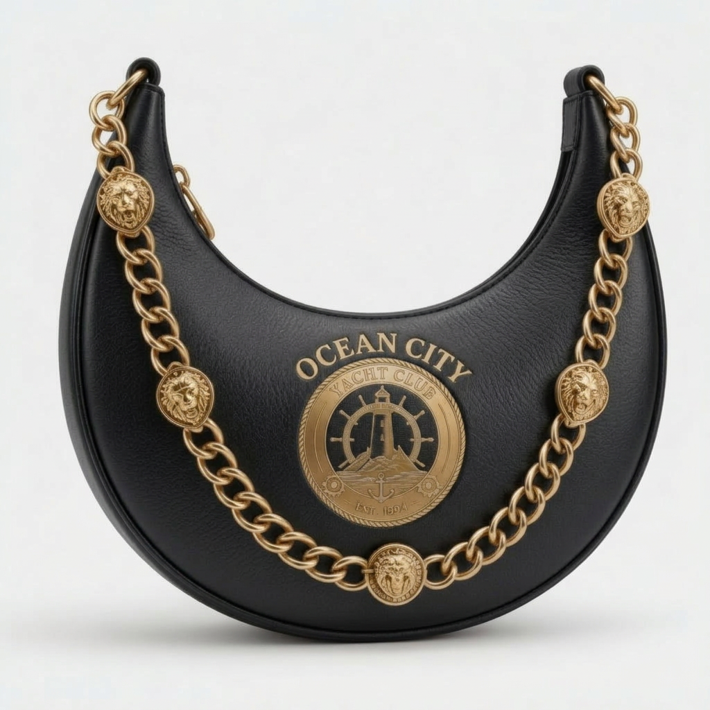 Ocean City Yacht Club Silver Chain Hobo Bag – Black