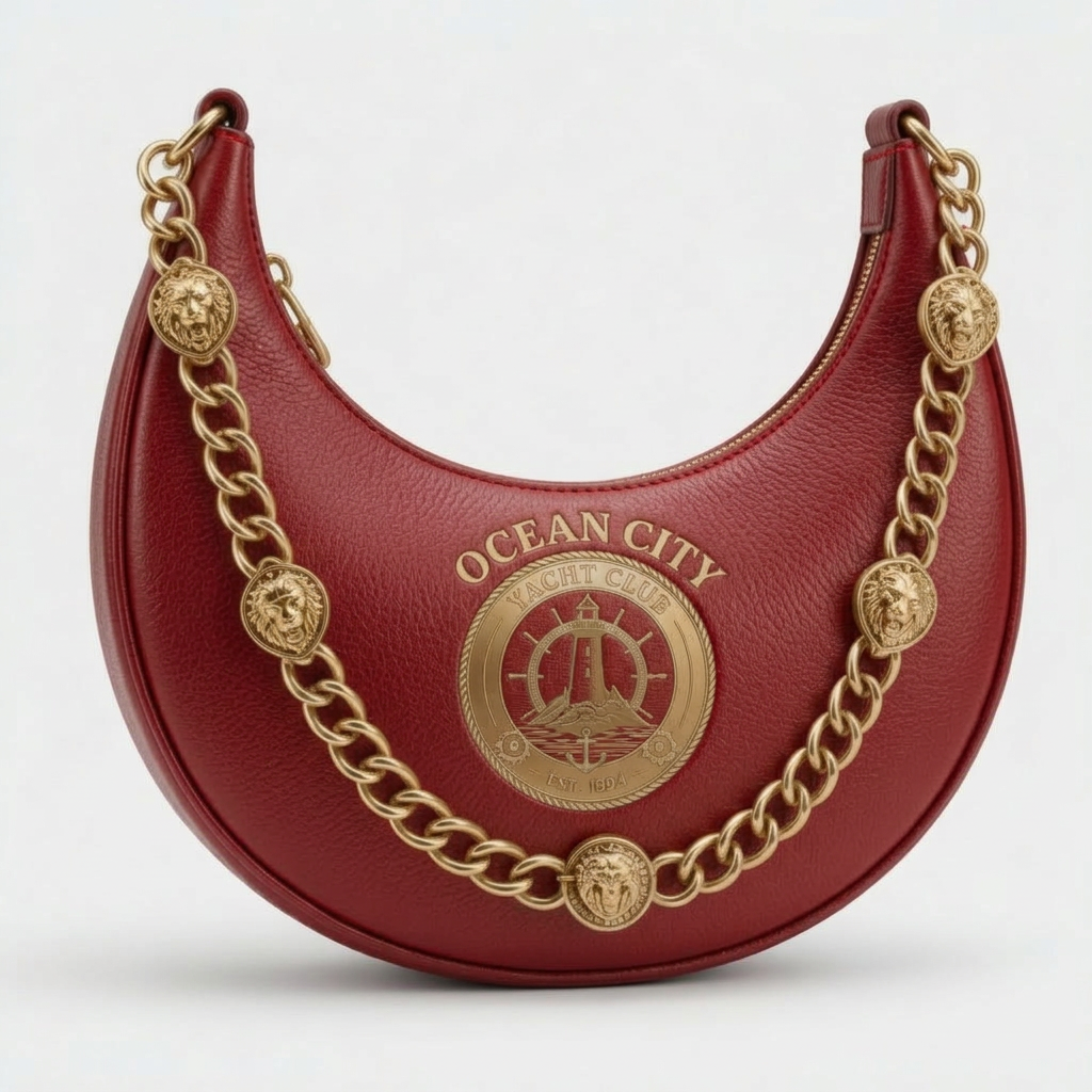Ocean City Yacht Club Silver Chain Hobo Bag – Red