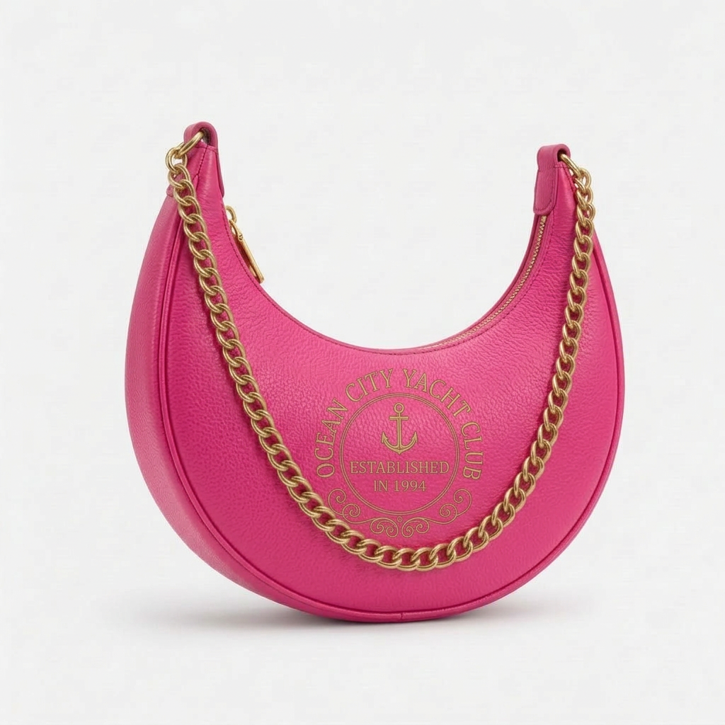 Ocean City Yacht Club Gold Crescent Bag - Navy Anchor – Pink