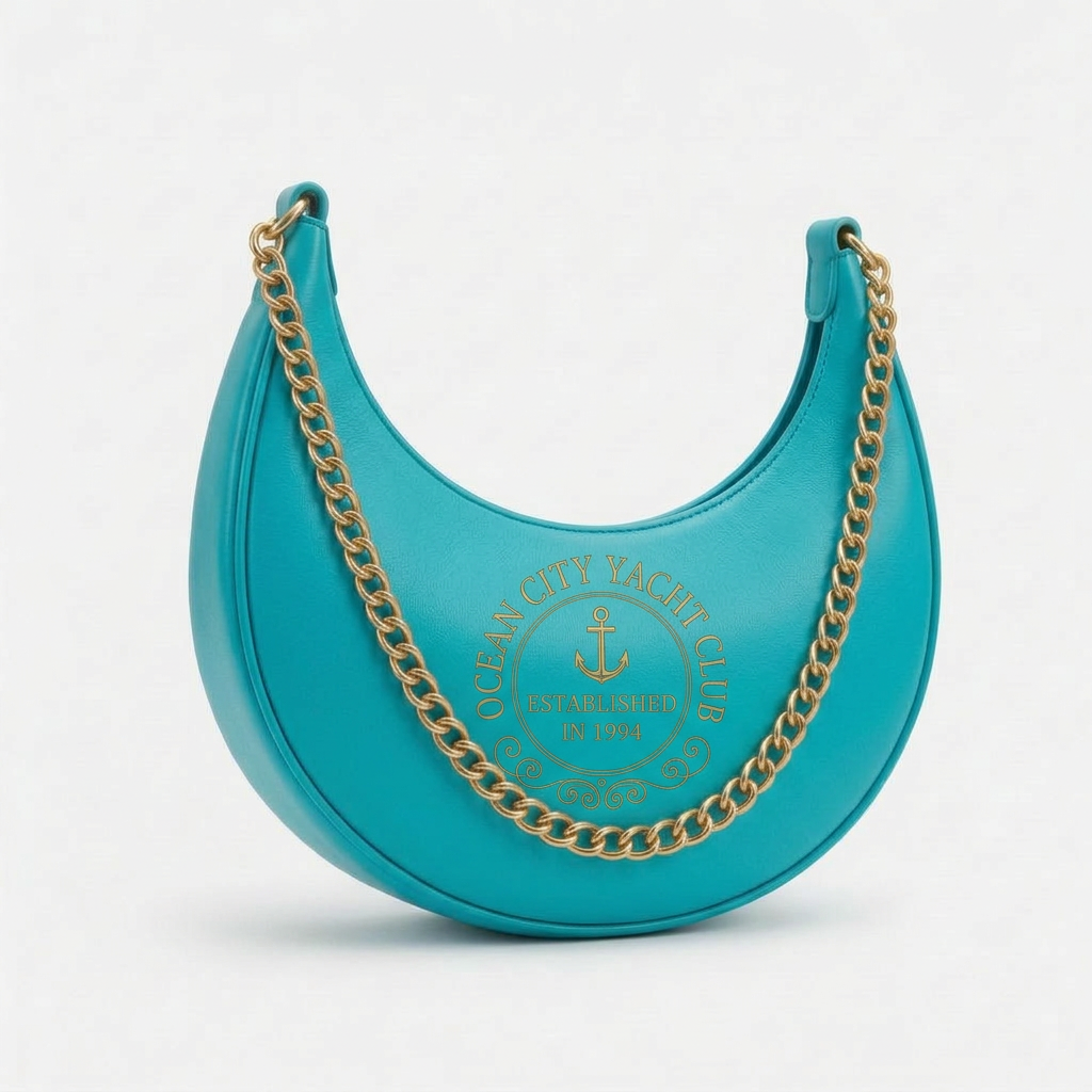 Ocean City Yacht Club Gold Crescent Bag - Navy Anchor – Turquoise