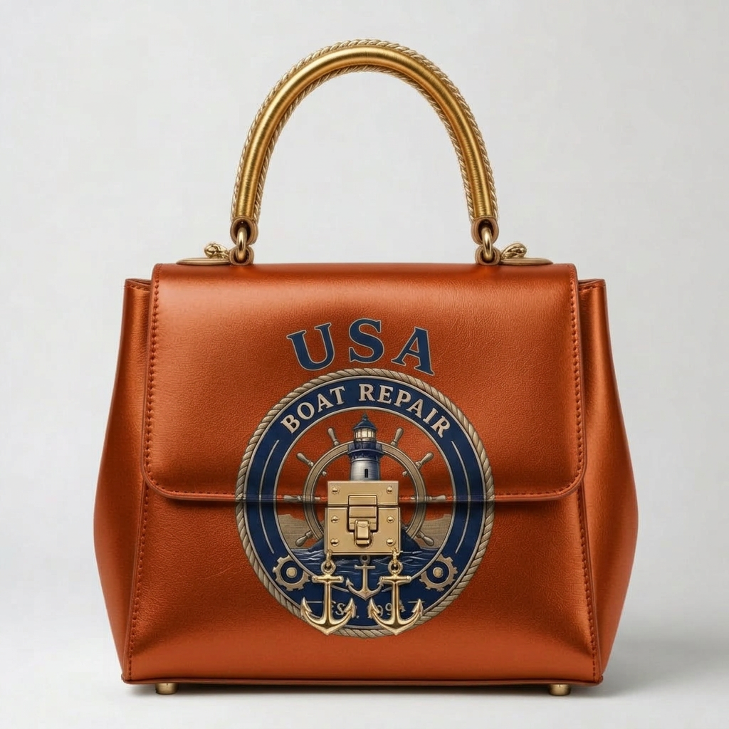 USA Boat Repair Gold Nautical Handbag – Burnt Orange