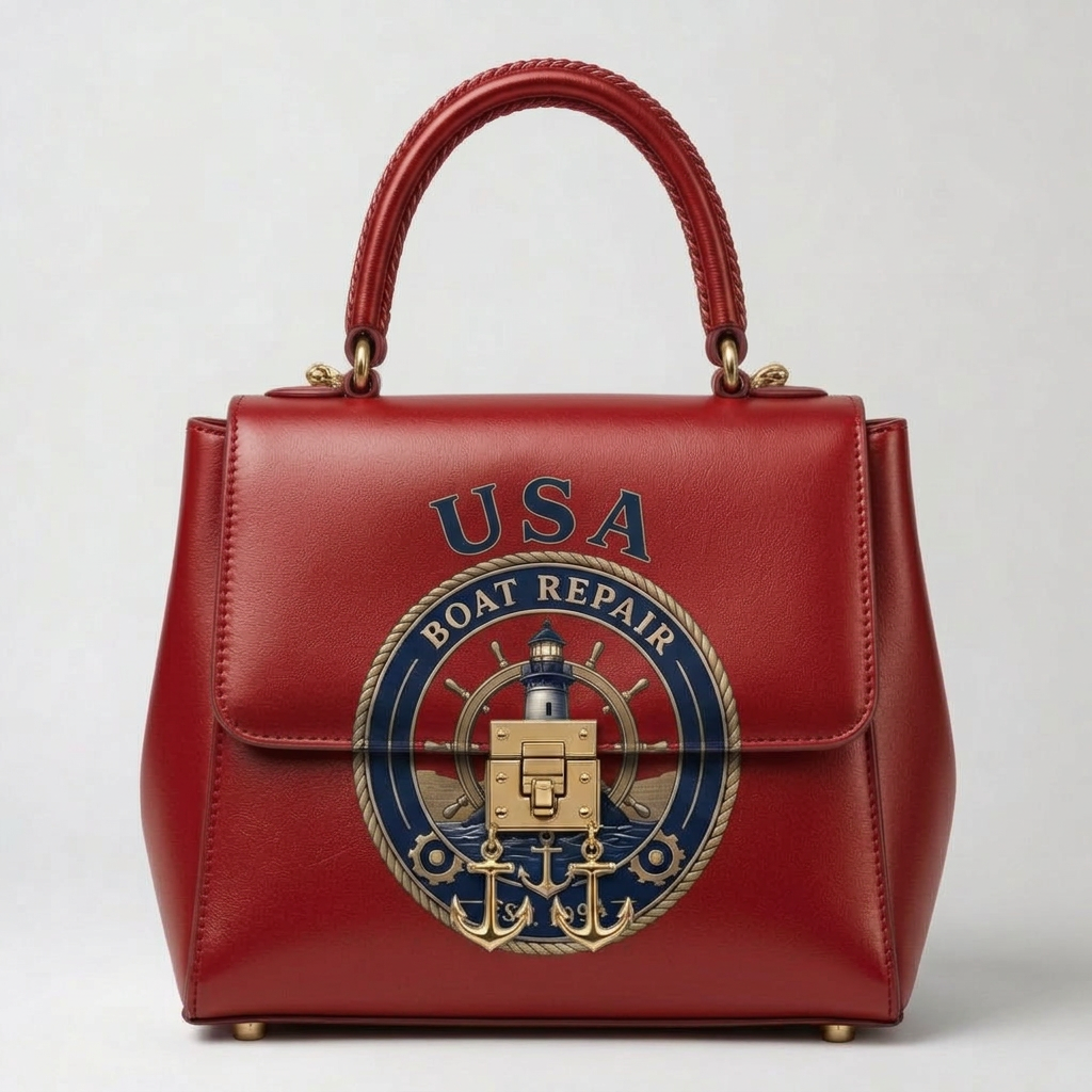 USA Boat Repair Gold Nautical Handbag – Red