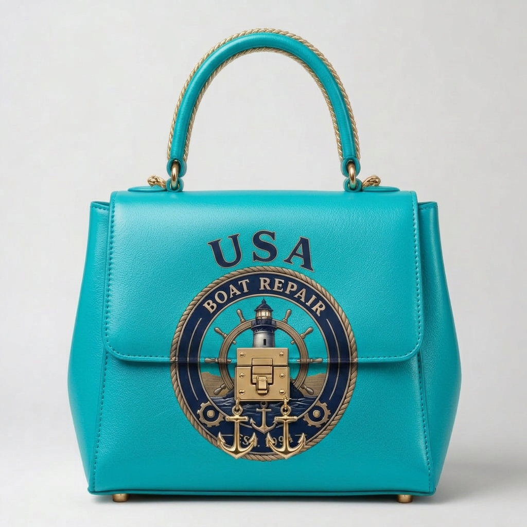 USA Boat Repair Gold Nautical Handbag – Turquoise