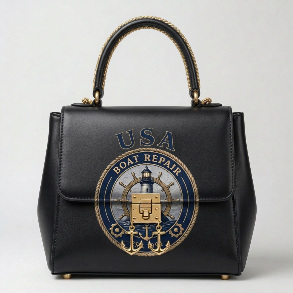 USA Boat Repair Silver Nautical Handbag — Black