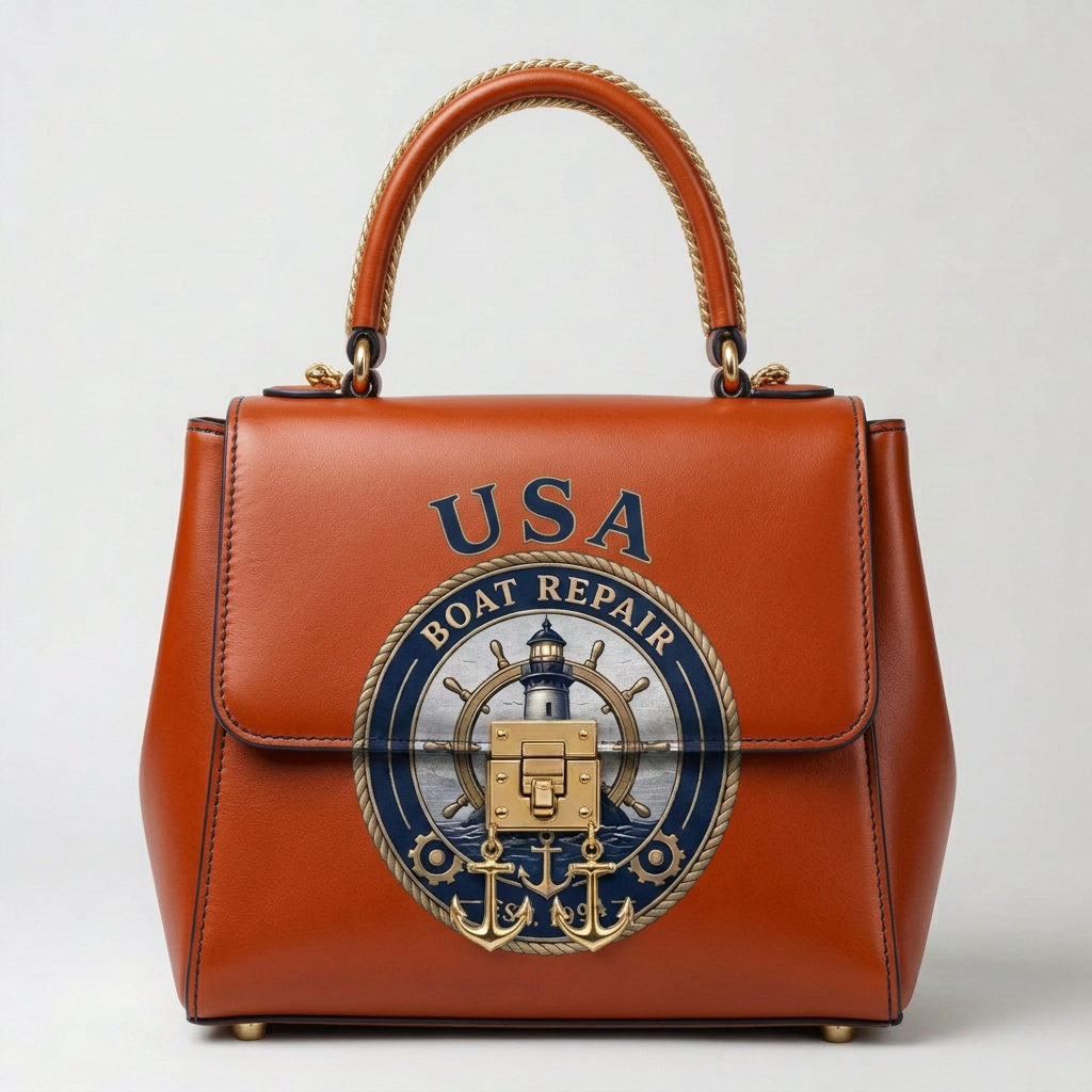 USA Boat Repair Silver Nautical Handbag — Burnt Orange