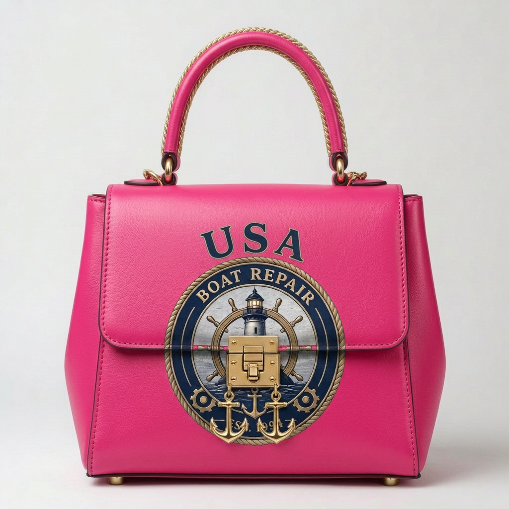 USA Boat Repair Silver Nautical Handbag — Pink
