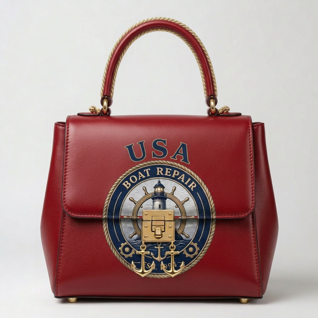 USA Boat Repair Silver Nautical Handbag – Red