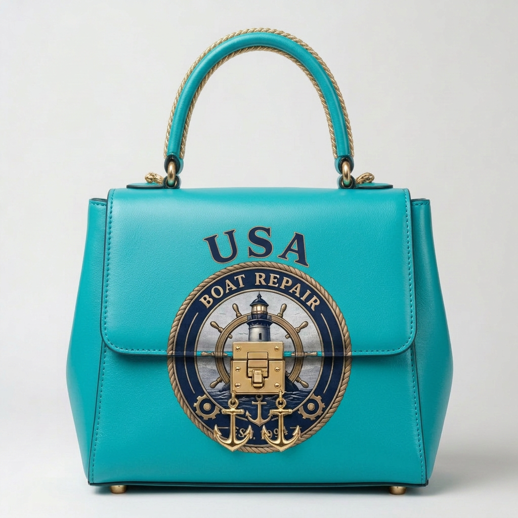 USA Boat Repair Silver Nautical Handbag — Turquoise