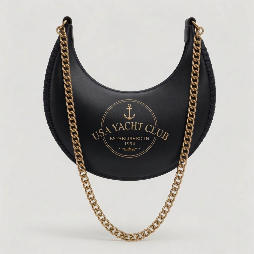 USA Yacht Club Navy Crescent Hobo Bag – Black