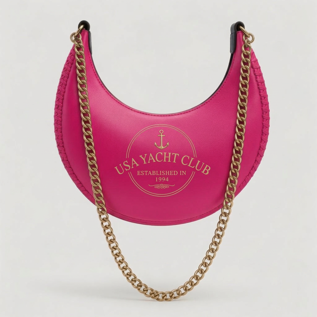 USA Yacht Club Navy Crescent Hobo Bag – Pink