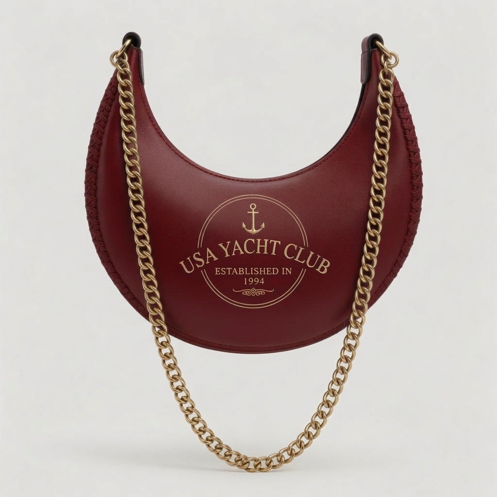 USA Yacht Club Navy Crescent Hobo Bag – Red