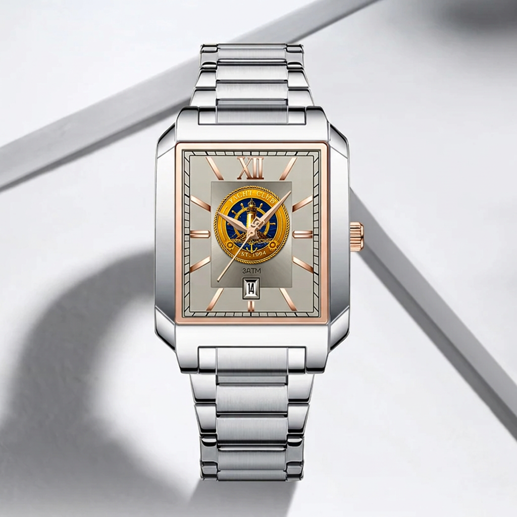 Yacht Club Men's Rectangular Dress Watch – Silver & Rose Gold