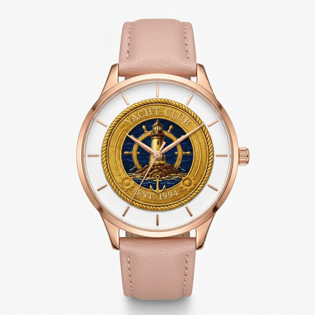 Yacht Club Blush Leather Watch exact Yacht Club embroidered logo