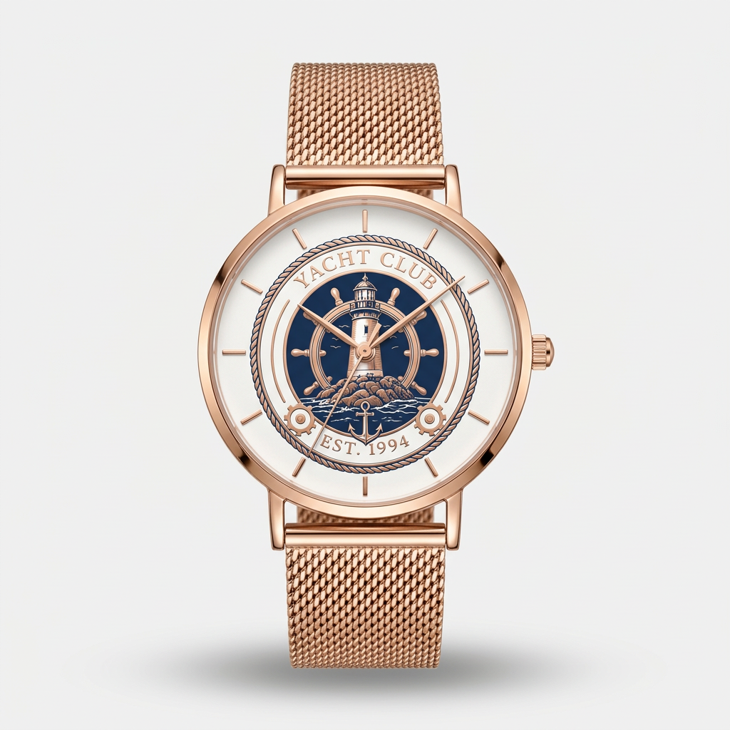 Yacht Club Women's Rose Gold Mesh Watch – White