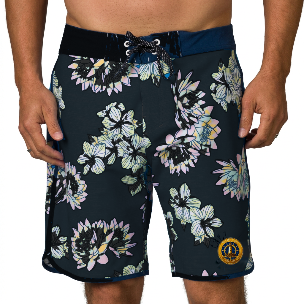 Yacht Club Men's Floral Board Shorts – Black