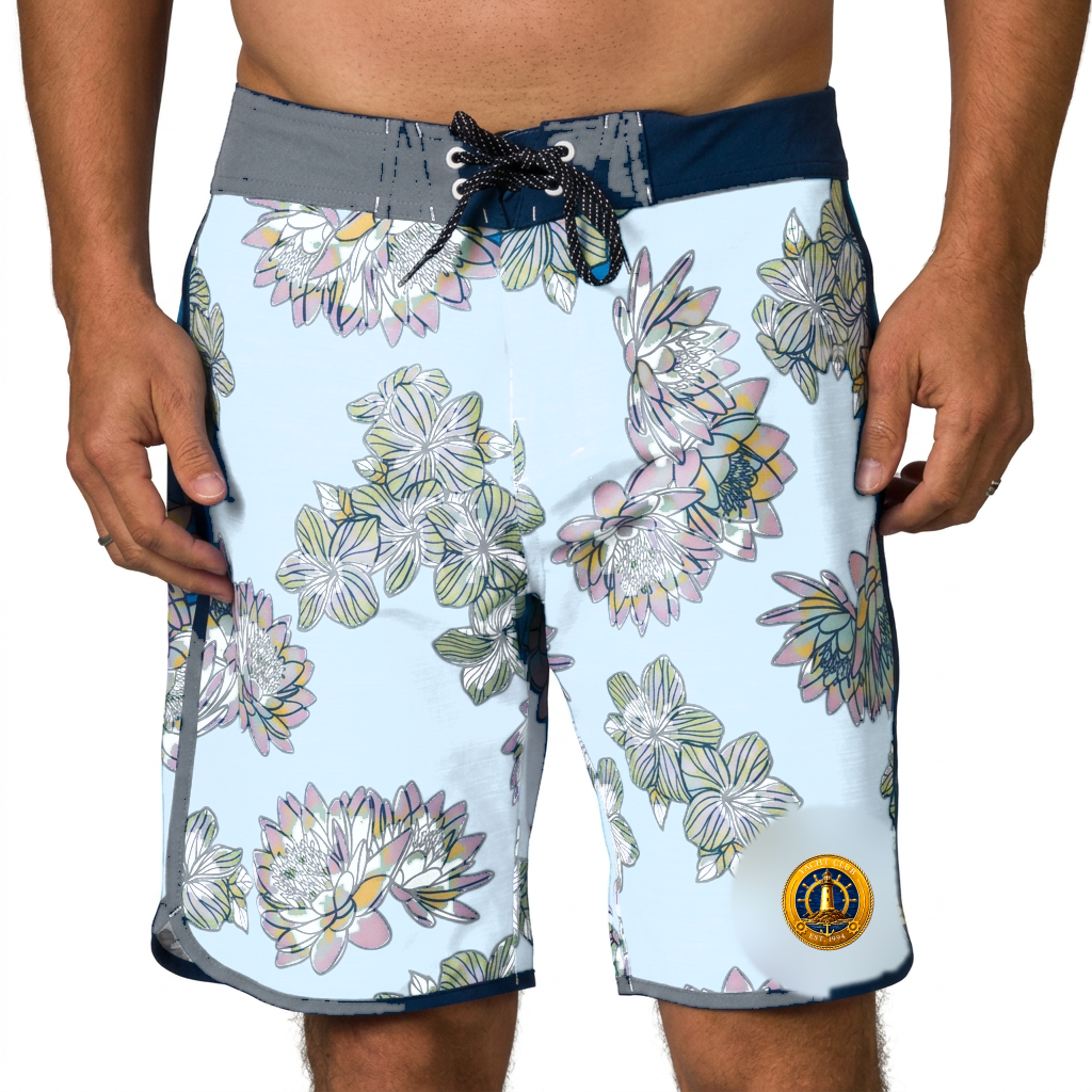 Yacht Club Men's Floral Board Shorts – White