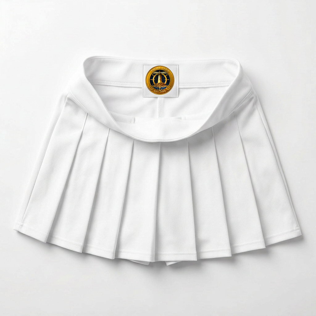 Yacht Club Pleated Tennis Skirt – White – gold medallion logo