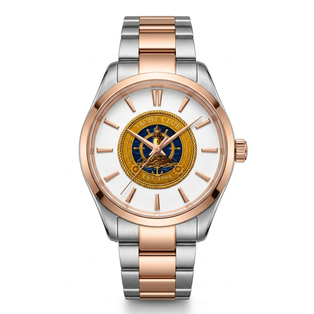 Nautical Anchor Watch – Rose Gold & Silver Two-Tone exact Yacht Club embroidered logo